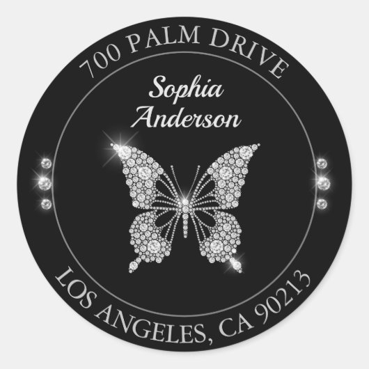 ダイヤモンド バタフライ 返送先 ブラック サークル ラウンドシール (正面)