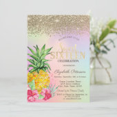 ダイヤモンド、パイナップルハイビスカスホログラフィックスウィート16 招待状 (スタンド正面)