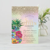 ダイヤモンド、パイナップル花ホログラフィックスウィート16 招待状 (スタンド正面)