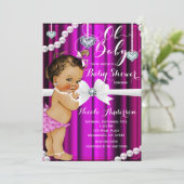 ダイヤモンド&パールホットピンクヴィンテージ赤ちゃんシャワー 招待状 (スタンド正面)