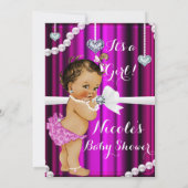 ダイヤモンド&パールホットピンクヴィンテージ赤ちゃんシャワー 招待状 (裏面)