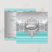 ダイヤモンド パール ティールブルー キンチェアラ ご招待状 招待状 (正面/裏面)