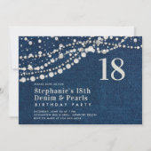 ダイヤモンド パール デニム エレガント クラシック 18歳の誕生日 招待状 (正面)