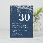 ダイヤモンド パール デニム モダン クラシック 30歳の誕生日 招待状 (スタンド正面)