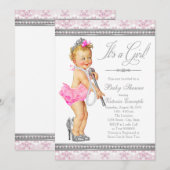 ダイヤモンド パール ハイヒール リトルレディー ベビーシャワー 招待状 (正面/裏面)