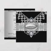 ダイヤモンド パール ブラック バースデー パーティー 招待状 (正面/裏面)