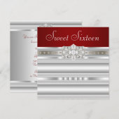 ダイヤモンド パール ルビー レッド スウィート シックスティーン バースデー 招待状 (正面/裏面)
