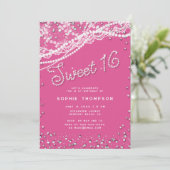 ダイヤモンド パール レース ガーリー ピンク エレガント スイート16 招待状 (スタンド正面)