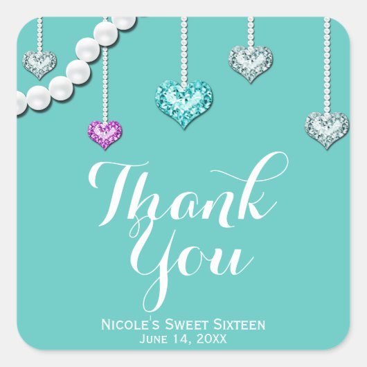 ダイヤモンド&ピアスジュエルきらきら光るズグラムバースデーパーティー スクエアシール (正面)