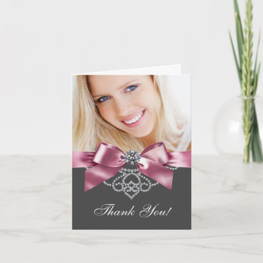 ダイヤモンド ピンクとブラックの写真サンクスカード サンキューカード (正面)