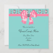 ダイヤモンド ピンク ティール ブルー パーティー 招待状 テンプレート (裏面)