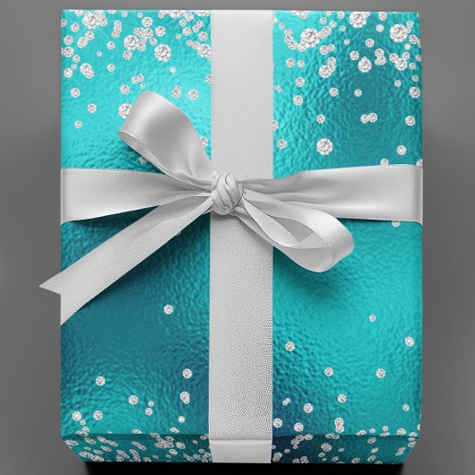 ダイヤモンド フェイク グリッター ブリング ロビンズ エッグ ティール ブルー ラッピングペーパー