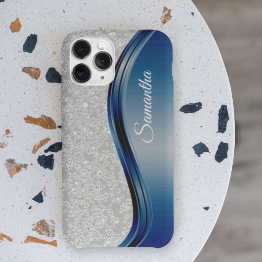 ダイヤモンド フェイク ブリング ネイビーブルー モノグラム 名前 Case-Mate iPhoneケース