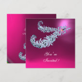 ダイヤモンド・フェザーズ ピンク フクシア アメシスト シャンパン 招待状 (正面/裏面)