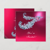 ダイヤモンド・フェザーズ ピンク フクシア レッド ルビー シャンパン 招待状 (正面/裏面)