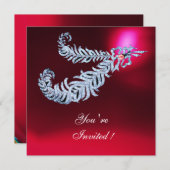 ダイヤモンド・フェザーズ レッド・バーガンディー ルビー シャンパン 招待状 (正面/裏面)