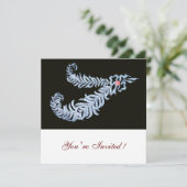 ダイヤモンド フェザー ピンク ジェム ブラック ホワイト ウェディング 招待状 (スタンド正面)