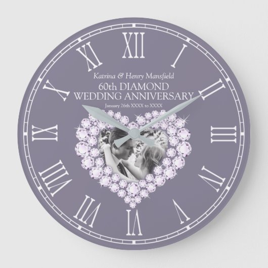 ダイヤモンド・フォトハート結婚60周年 ラージ壁時計 (正面)