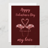 ダイヤモンド フラミンゴ ハッピー バレンタイン デー カード (正面/裏面)