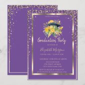 ダイヤモンド フローラル グラッド キャップ バイオレット グラデュエーション 招待状 (正面/裏面)
