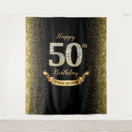 ダイヤモンド ブラックとゴールド 50歳の誕生日 バックドロップ タペストリー