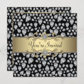 ダイヤモンド ブラック ゴールド どんな行事にも使えるパーティー 招待状 (正面/裏面)