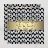 ダイヤモンド ブラック&ゴールド オールオケージョン パーティー 招待状 (正面/裏面)