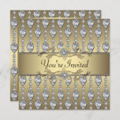 ダイヤモンド ブラック&ゴールド 様々なシーンに対応するパーティー招待状 招待状 (正面/裏面)