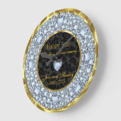 ダイヤモンド、ブラック＆ゴールド 50周年結婚記念日 ラージ壁時計 (傾斜)