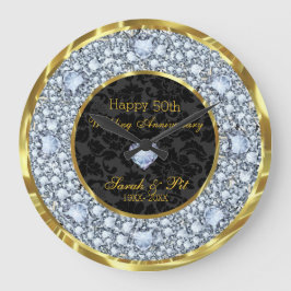 ダイヤモンド、ブラック、金ゴールド50結婚周年 ラージ壁時計