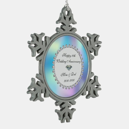 ダイヤモンド ホログラフィック 10周年 結婚記念日 スノーフレークピューターオーナメント (左)