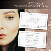 ダイヤモンド&モノグラム付き白と銀のフレーム 名刺