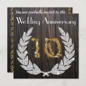 ダイヤモンド ライラック＆ゴールド 10周年結婚記念日 招待状 (正面/裏面)