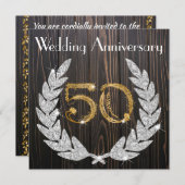 ダイヤモンド ラウレル & ゴールド 50周年 結婚記念日 招待状 (正面/裏面)