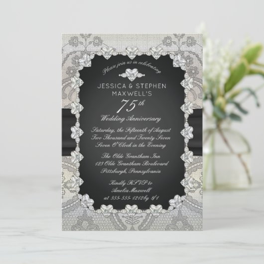 ダイヤモンド | ランタン 75周年 結婚記念日 招待状 (スタンド正面)