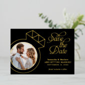 ダイヤモンド リング カスタム フォト ウェディング セーブ ザ デート 箔招待状 (立ち正面)
