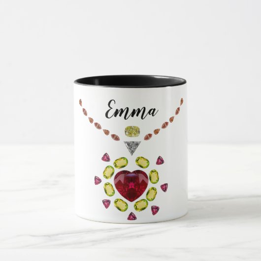 ダイヤモンド&ルビーハートあなたの名前コーヒーマグ マグカップ (中央)