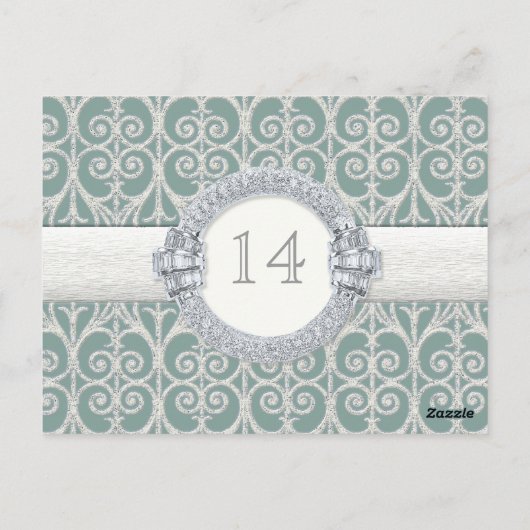 ダイヤモンド&レース、テーブルのシーティングナンバーカー結婚ド ポストカード (裏面)