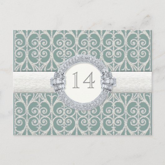 ダイヤモンド&レース、テーブルのシーティングナンバーカー結婚ド ポストカード (正面)
