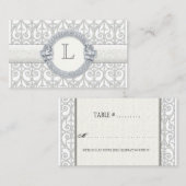 ダイヤモンド&レース、モノグラムのテーブ結婚ルシート プレイスカード (正面/裏面)