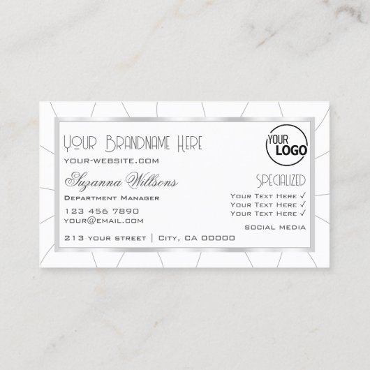 ダイヤモンド&ロゴ付き白とシルバーのフレームシック 名刺 (裏面)