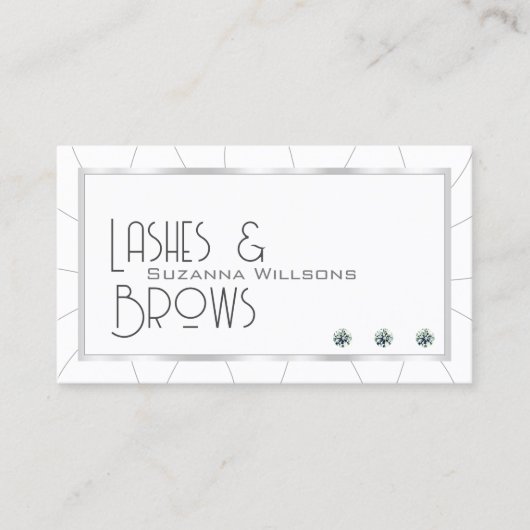 ダイヤモンド&ロゴ付き白とシルバーのフレームシック 名刺 (正面)