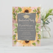 ダイヤモンド ローズゴールド グリッター ひまわり 卒業式 招待状 (スタンド正面)