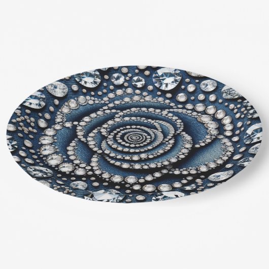 ダイヤモンド ローズ & デニム グラム スイート 16 誕生日パーティー ペーパープレート (アングル)