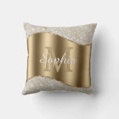 ダイヤモンド, 大きなゴールドのイニシャル, 白いスクリプト名 クッション (裏面)
