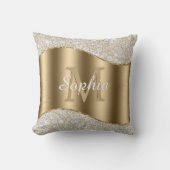 ダイヤモンド, 大きなゴールドのイニシャル, 白いスクリプト名 クッション (正面)