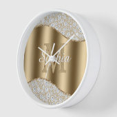 ダイヤモンド, 大きなゴールドのイニシャル, 白いスクリプト名 壁時計 (傾斜)