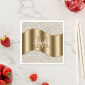 ダイヤモンド、大金ゴールドモノグラム、白スクリプト名 スタンダードカクテルナプキン (インサイチュ)