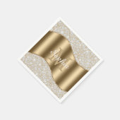 ダイヤモンド、大金ゴールドモノグラム、白スクリプト名 スタンダードカクテルナプキン (角)