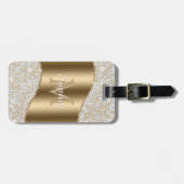 ダイヤモンド、大金ゴールドモノグラム、白スクリプト名 ラゲッジタグ (正面横)